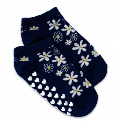 Dětské ponožky s ABS - Květinky - tm. modré - 19-22